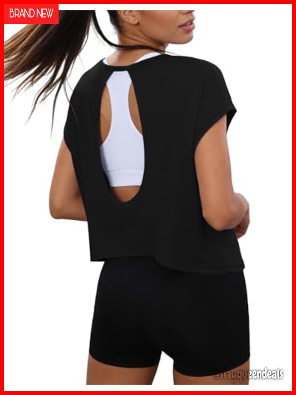 Open Back Workout Crop Top Loose Fit Short Sleeve Gym Tee